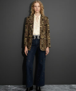 ANGELA | Americana blazer de jacquard étnico mujer marrón/caqui