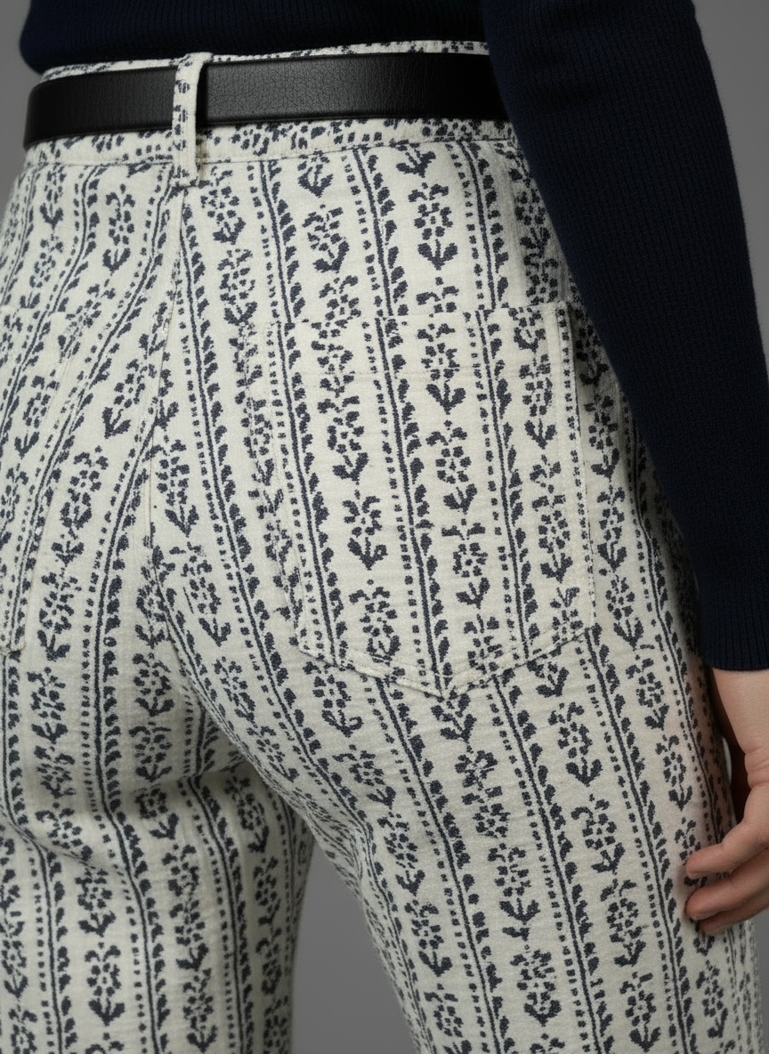 FIFI | Pantalón Jacquard Flores Mujer Crudo - Imagen 4