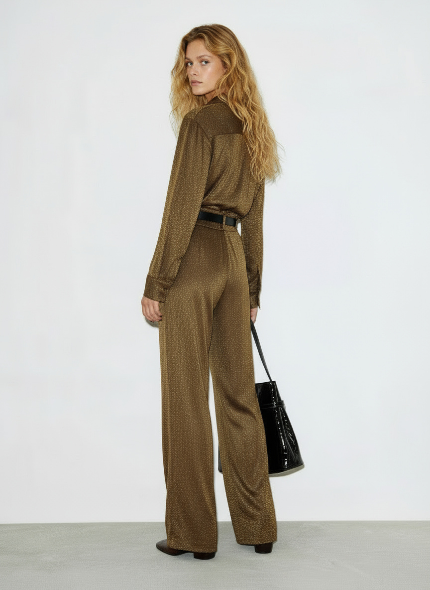 PABLO | Pantalón Punto Lurex Fluido Marrón Dorado - Imagen 2