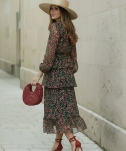 GALA | Set de Gasa Lurex estampado flores rojo y verde