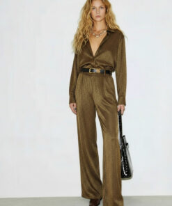 PABLO | Pantalón Punto Lurex Fluido Marrón Dorado