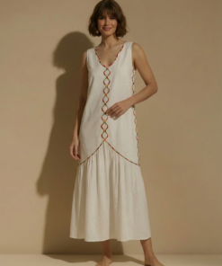PIPIA | Vestido Midi Blanco con Bordados