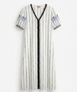 AMARA | Vestido midi blanco de rayas bordadas con palmeras bordadas - Imagen 5